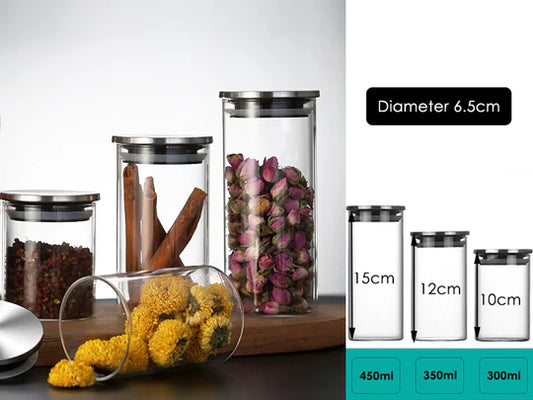 Borosilicate Glass Round Jar Stainless Steel Cover 350ml